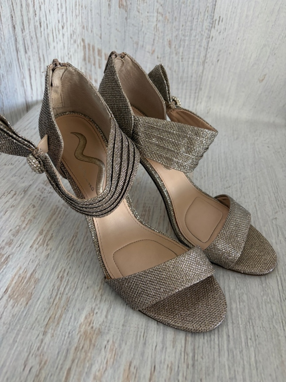 Nina Metallic Gold Open-Toe Ankle-Strap Heels - Picture 2 of 5